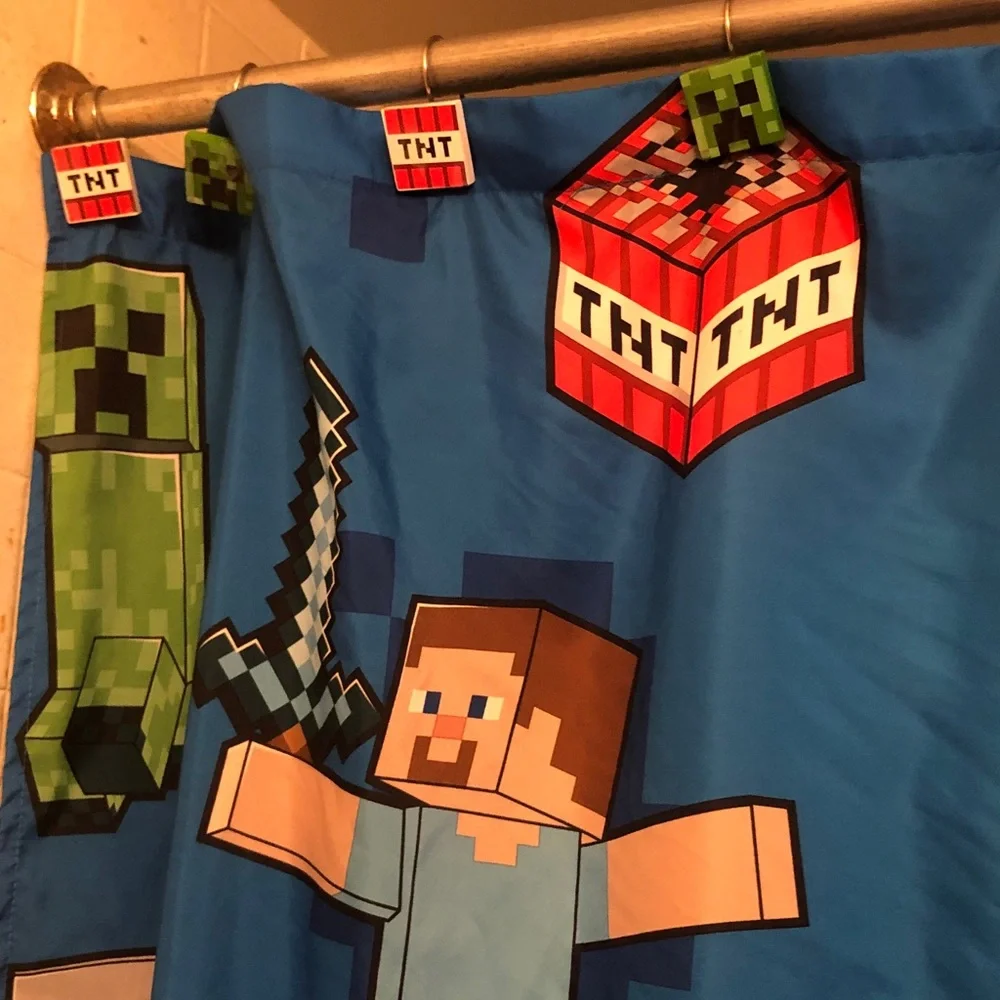 Minecraft Kids Costume Shower Curtain - Blue with TNT & Creeper